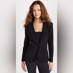Norma Kamali Single Breasted Straight Fit Jacket Blazer Black Sz 14 Stretch
